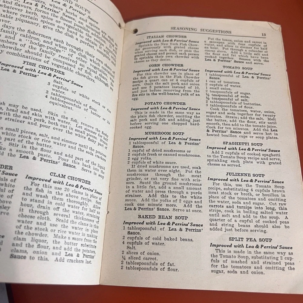 Vintage 1920 Lea & Perrins Seasoning Suggestions Cookbooklet Recipes Ephemera